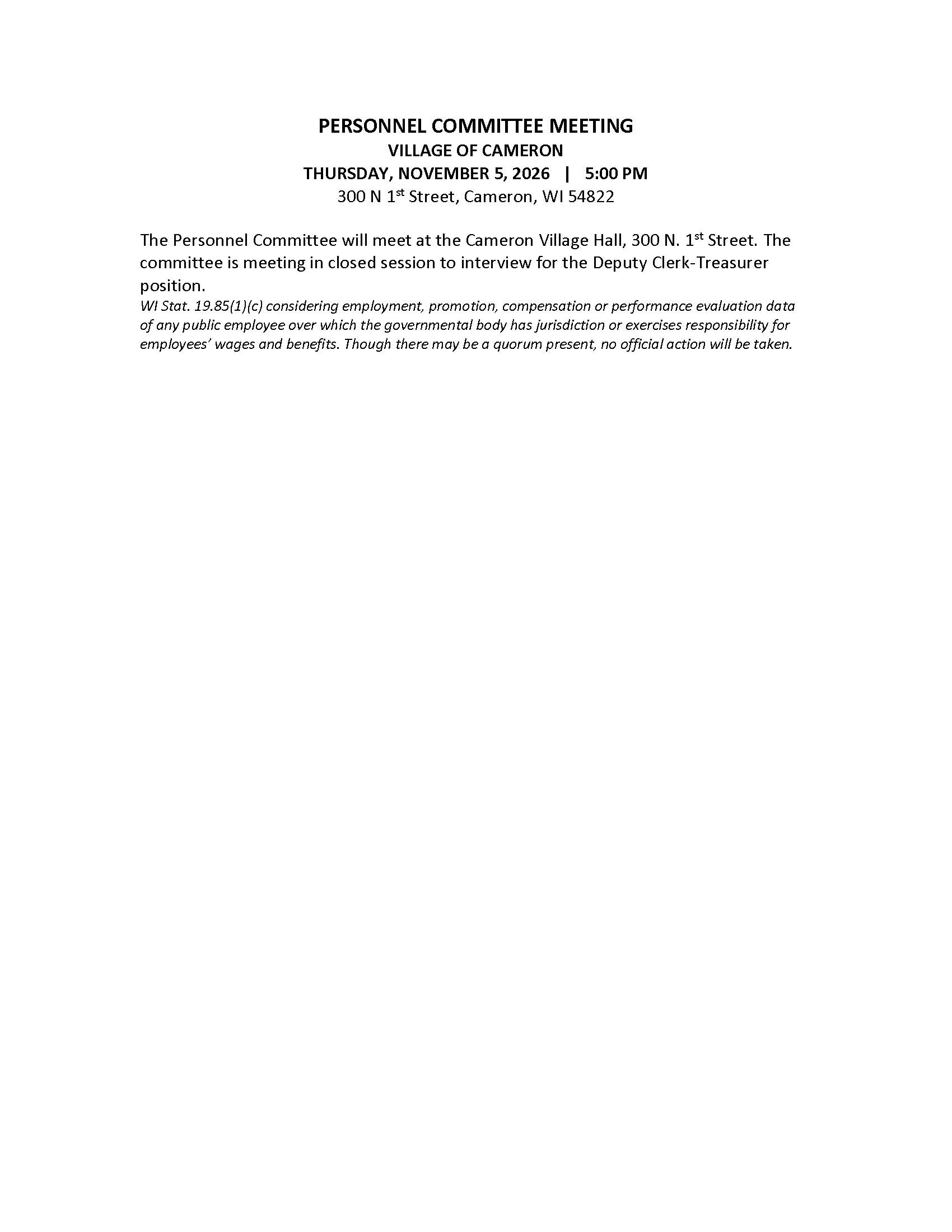 Personnel Committee Meeting 11.05.2026